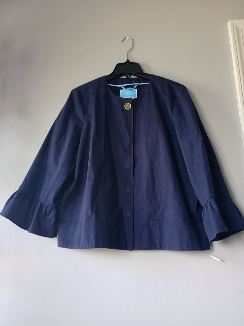 Draper James Women Navy Ruffle Cuff Sleeve Crop Blazer Sz XL Preppy Classic Chic
